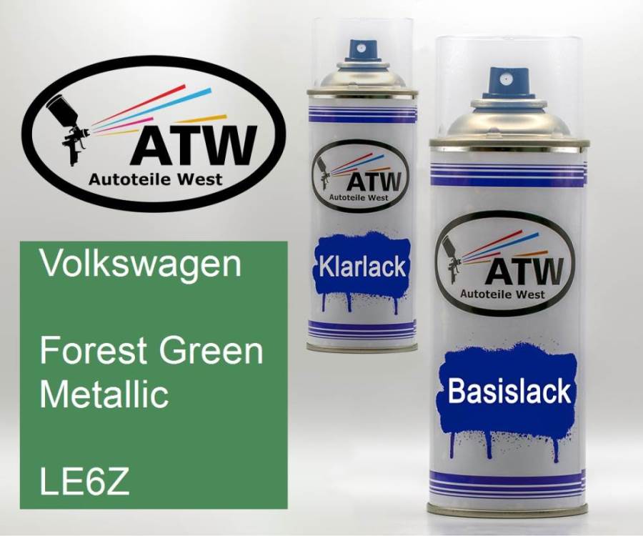 Volkswagen, Forest Green Metallic, LE6Z: 400ml Sprühdose + 400ml Klarlack - Set, von ATW Autoteile West.